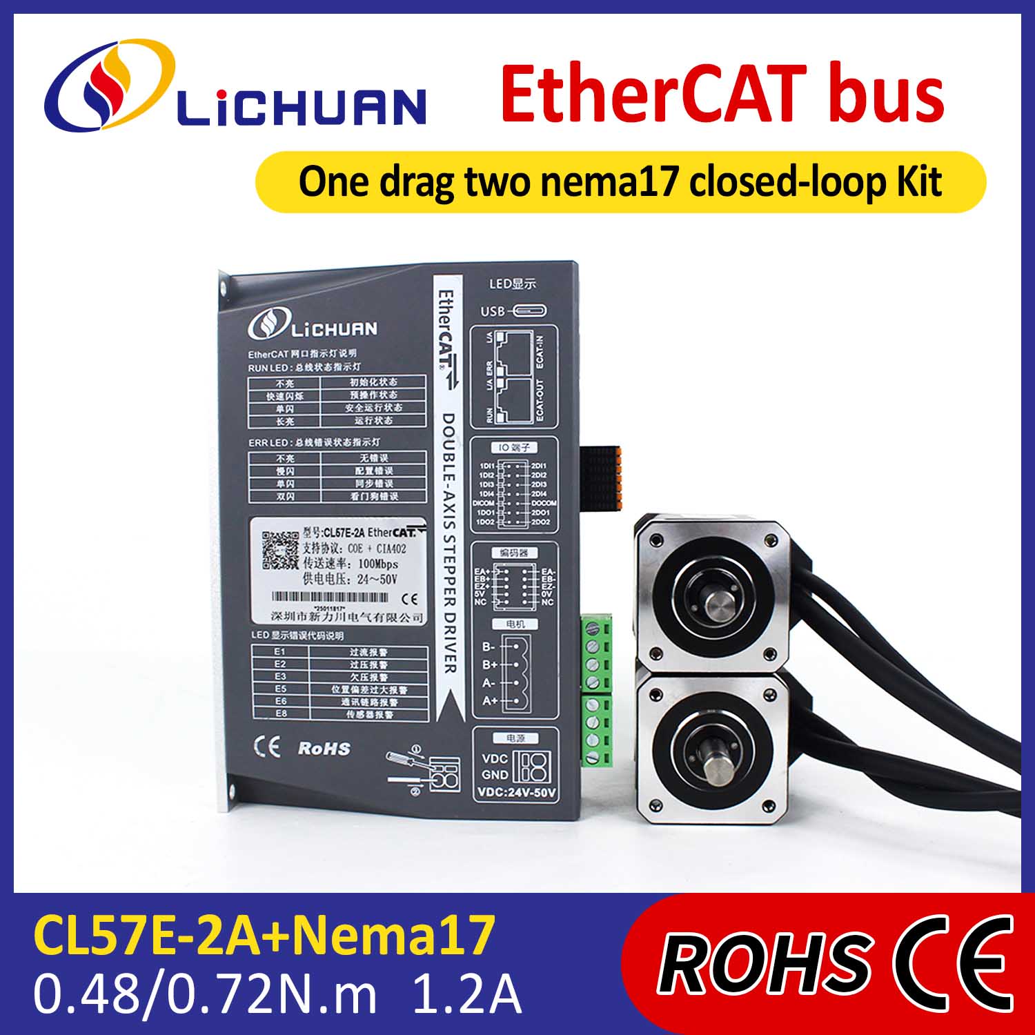 EtherCAT 2Phase Nema17 2-Axis DC Clausa Loop Stepper Motor Coegi Kit