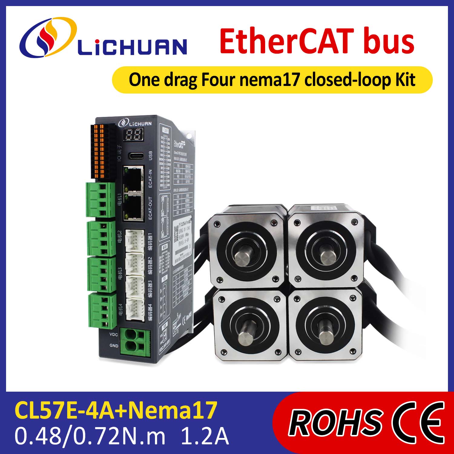 EtherCAT 2Phase Nema17 4-Axis DC Clausa Loop Stepper Motor Coegi Kit