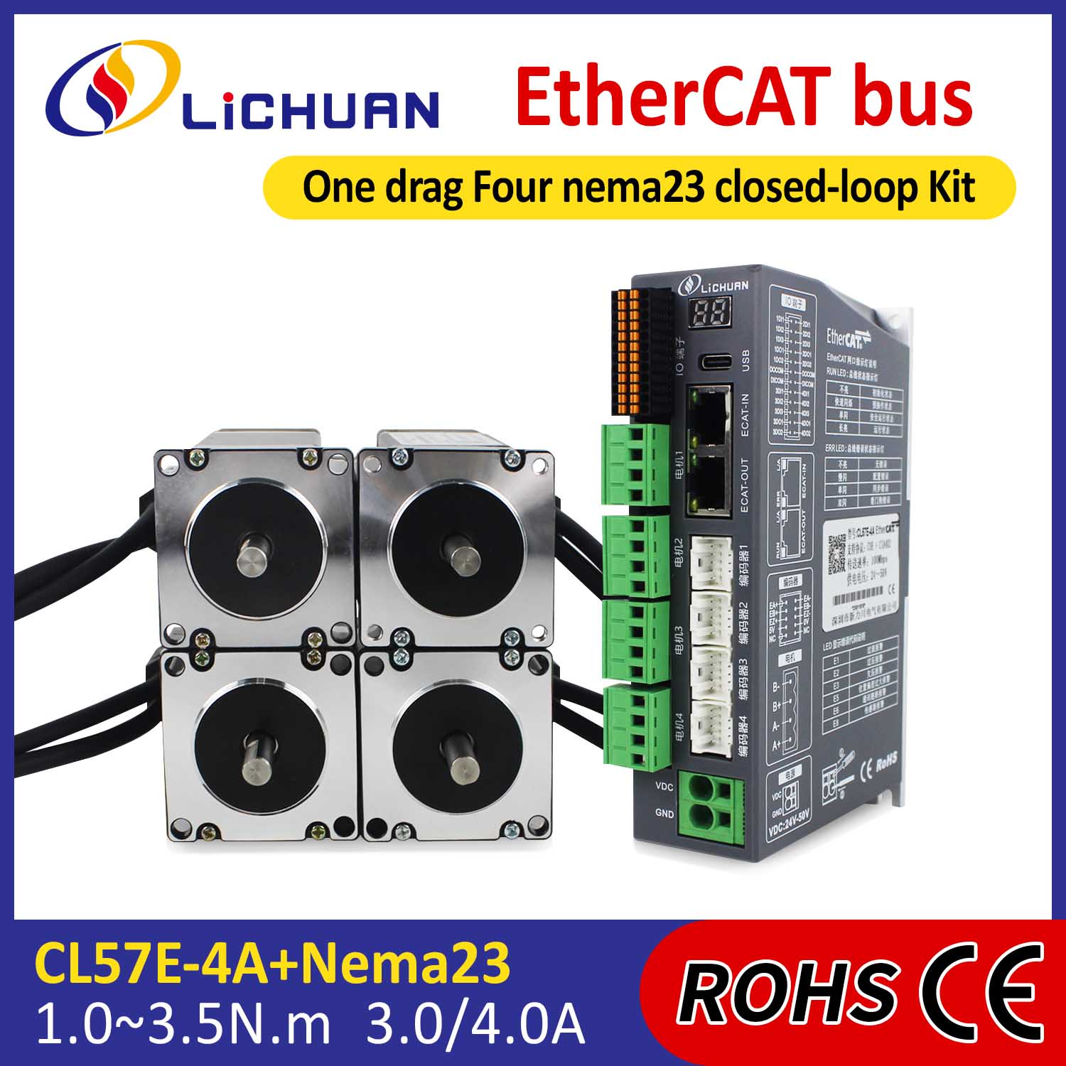EtherCAT 2Phase Nema23 4-Axis DC Clausa Loop Stepper Motor Coegi Kit
