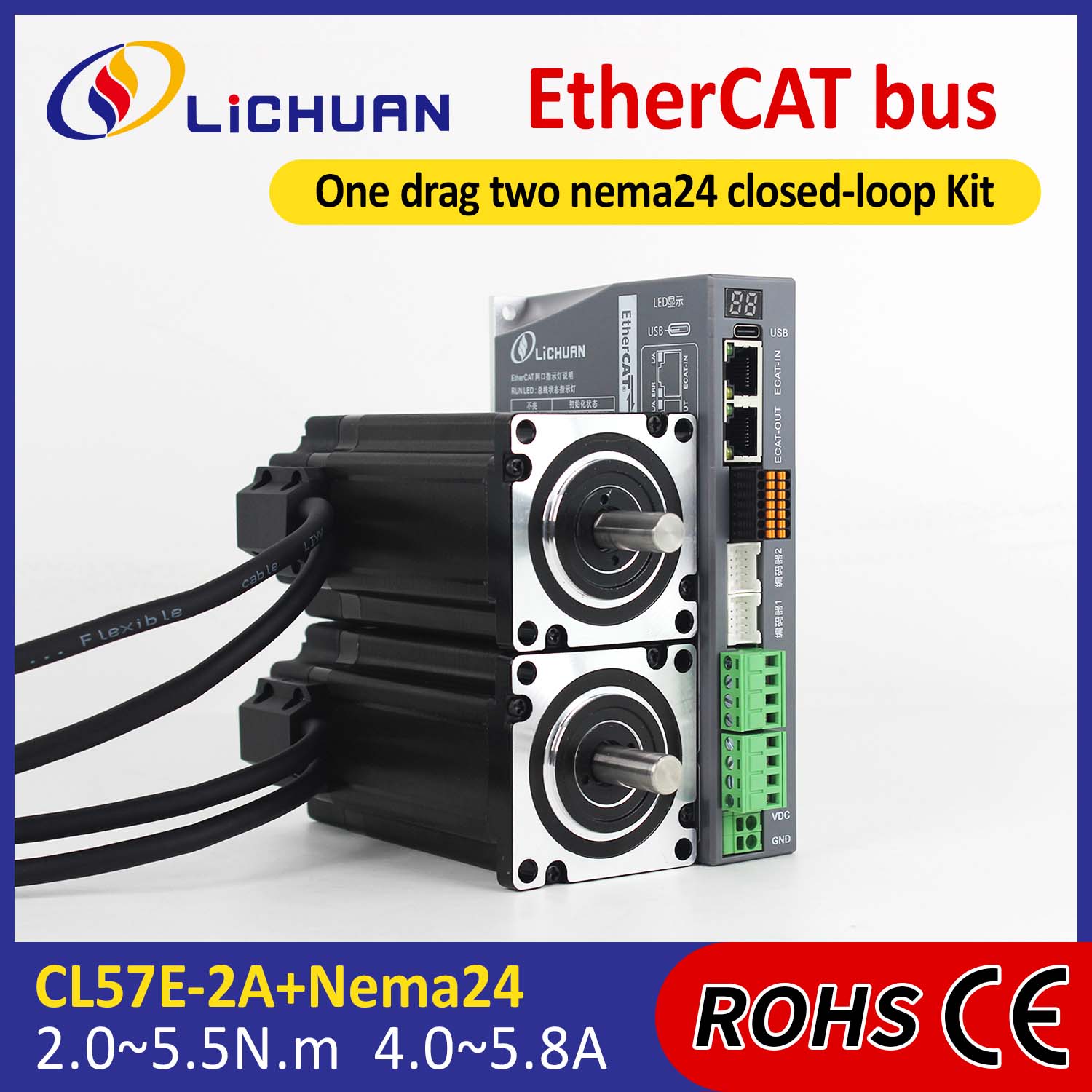 EtherCAT 2Phase Nema24 2-Axis DC Clausa Loop Stepper Motor Coegi Kit