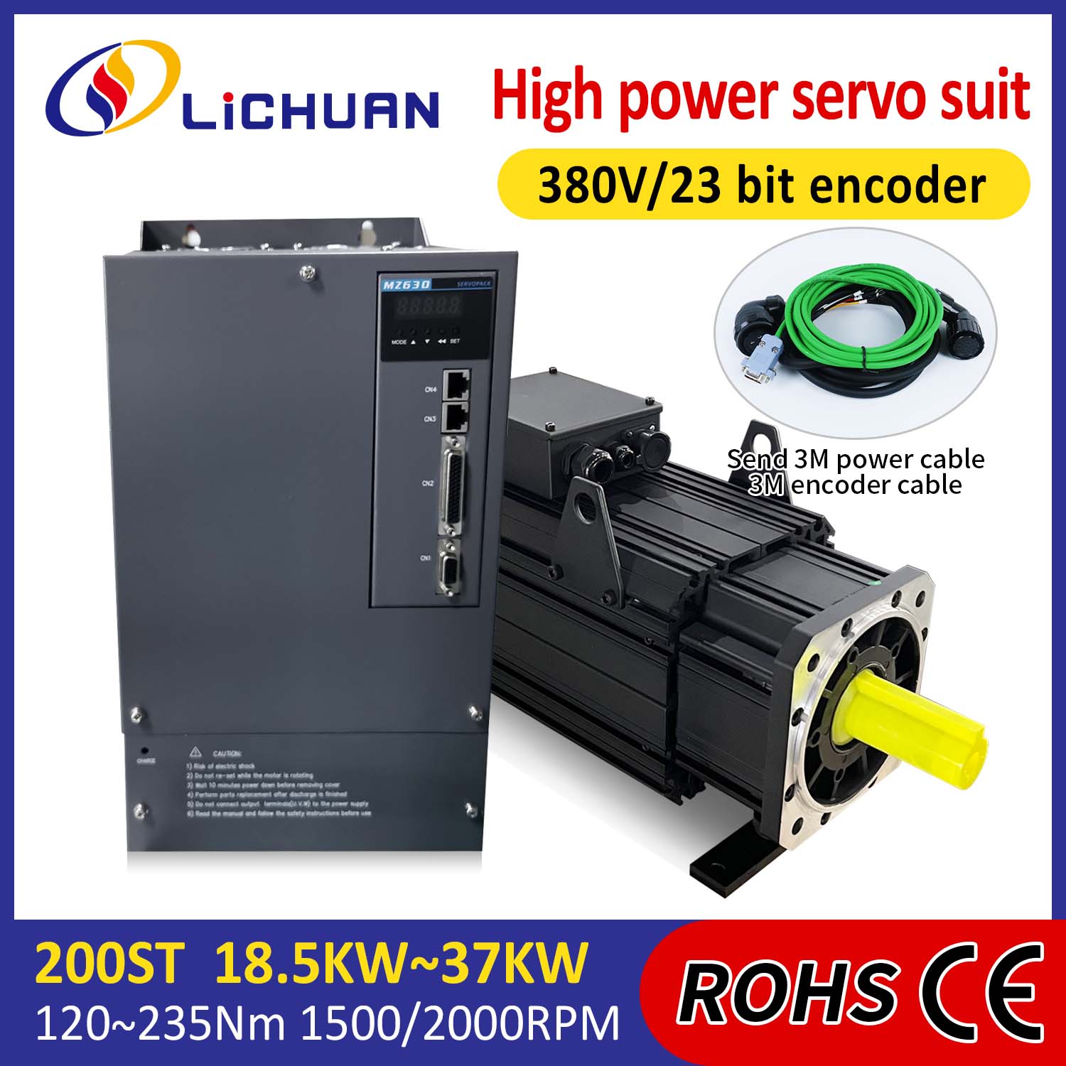 Lichuan AC Servo Motor Coegi Kit ALTIS POTESTAS 88N.m 18.5KW AC380V 31.6A 1500/2000RPM IP65
