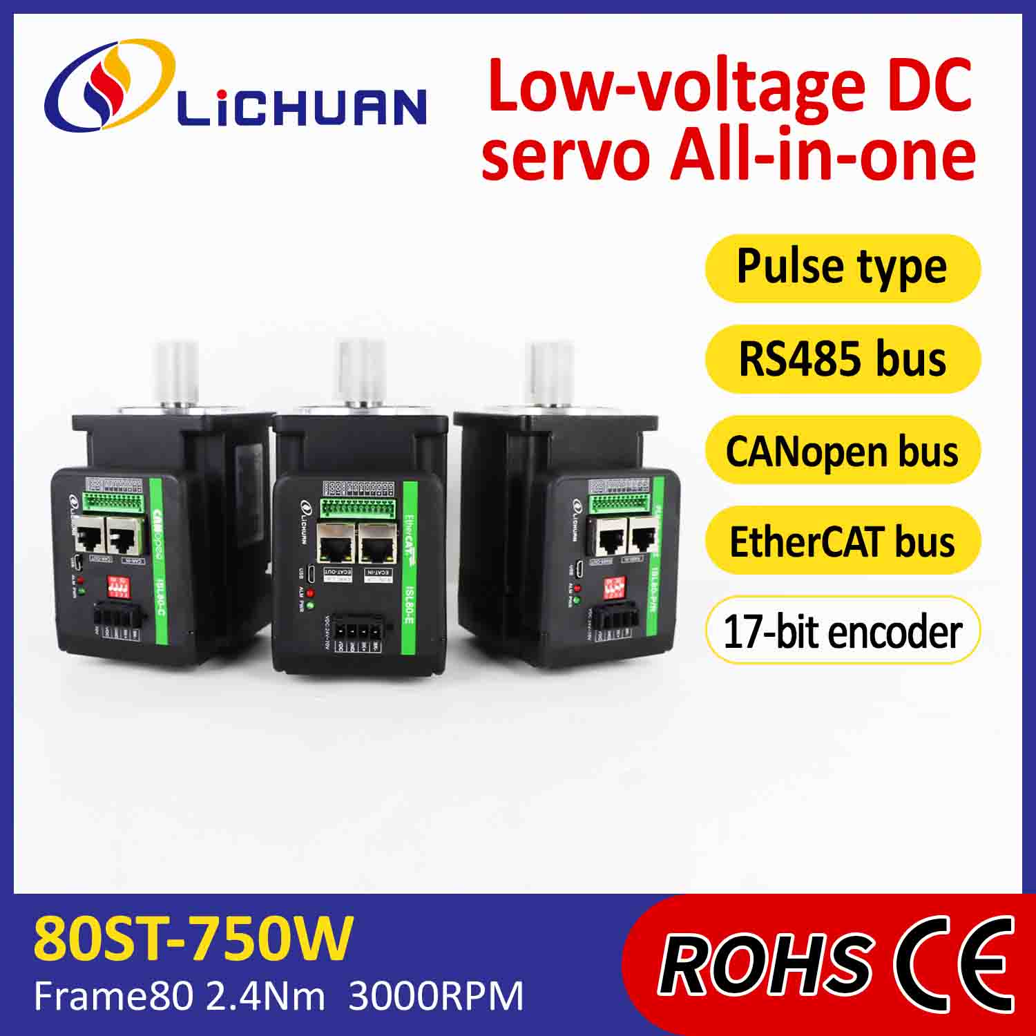 Lichuan Integrated Servo Motors Coegi L informibus 750W 2.4N.m DC48V 20A 3000RPM IP65