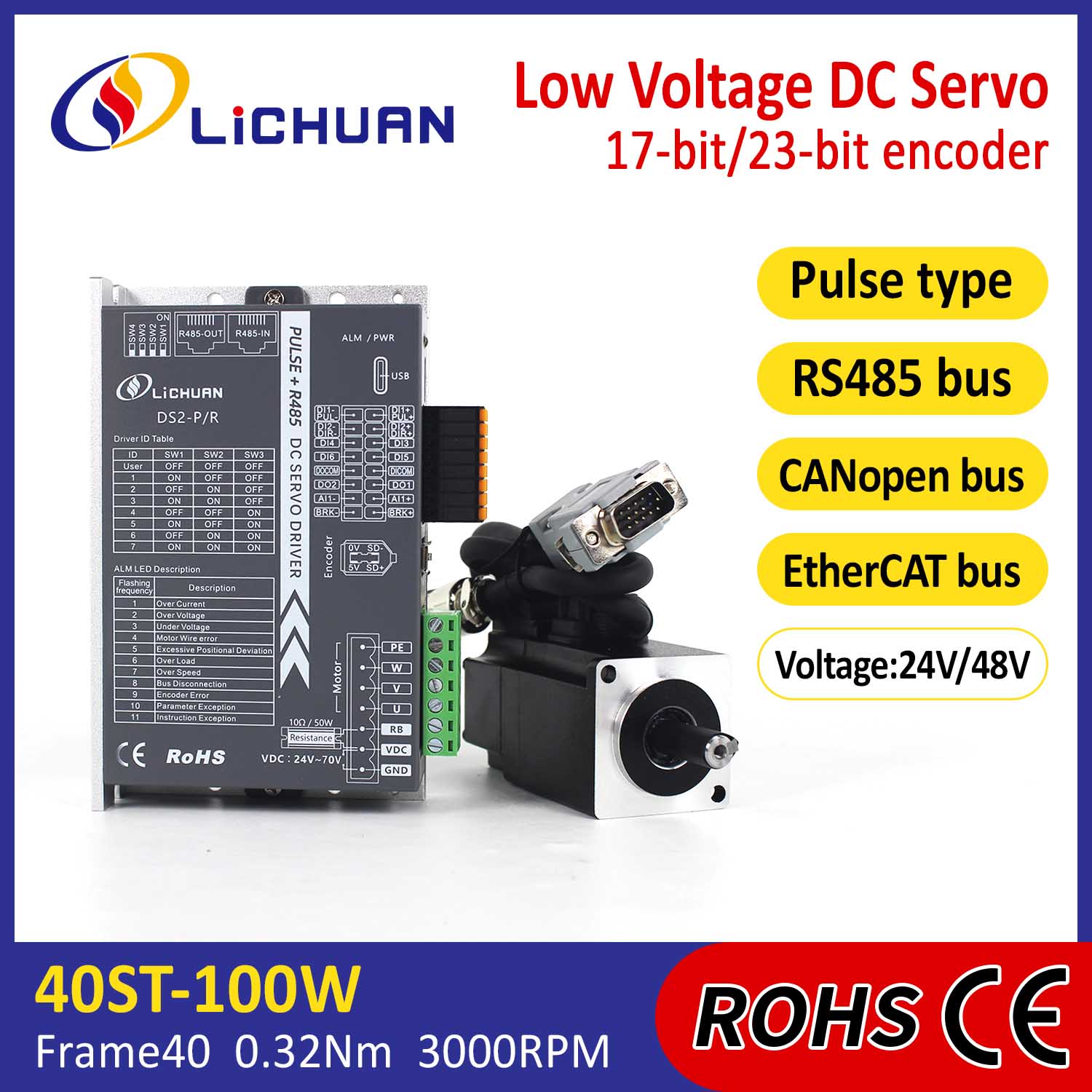 Pulsus/RS485/CANopen/EtherCAT 40 flanged 100W Minimum Voltage DC Servo Motor Coegi Ornamentum